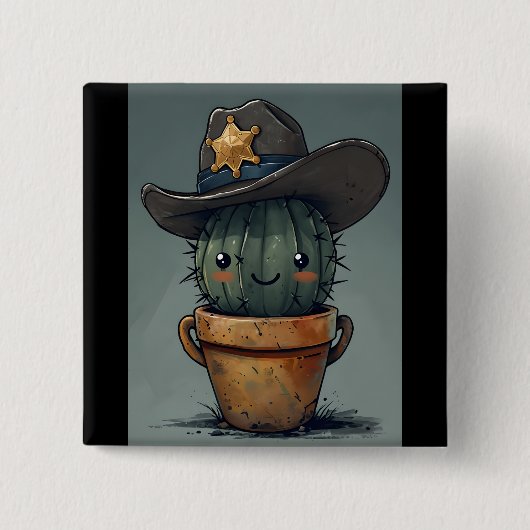 Sheriff Spike-Cactus Character with Background Vierkante Button 5,1 Cm (Voorkant)