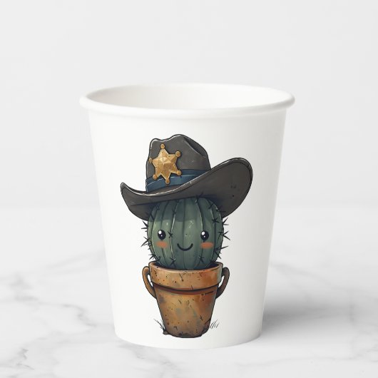 Sheriff Spike-Cactus Karakter Papieren Bekers (Voorkant)