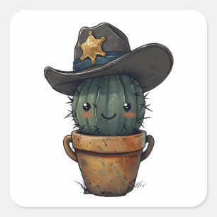 Sheriff Spike-Cactus Karakter Vierkante Sticker