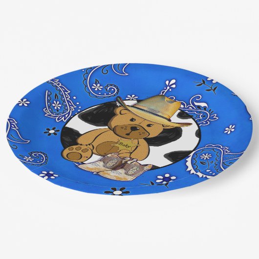 Sheriff Teddy Bear Blauw Bandanna Papier Borden Papieren Bordje (Gekanteld)