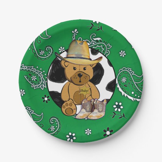 Sheriff Teddy Bear Green Bandanna Cake Paper Bord (Voorkant)