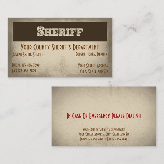 Sheriff Visitekaartje (Voorkant / Achterkant)