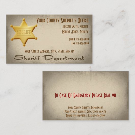 Sheriff Visitekaartje (Voorkant / Achterkant)