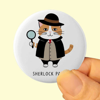 Sherlock Paws, detective kat, Sleuth, misdaadoplos Ronde Button 5,7 Cm