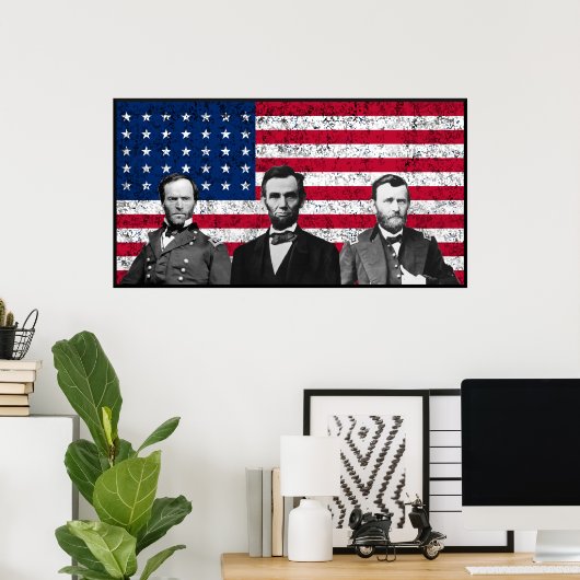 Sherman, Lincoln en Grant met Zwarte Grens Poster (Thuiskantoor)