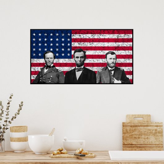 Sherman, Lincoln en Grant met Zwarte Grens Poster (Keuken)