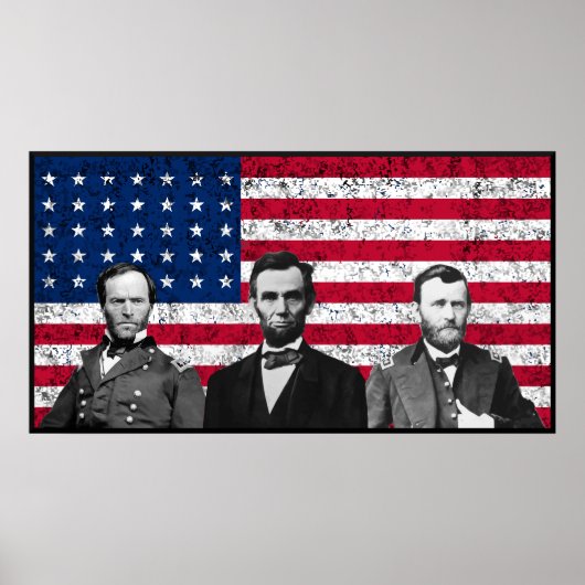 Sherman, Lincoln en Grant met Zwarte Grens Poster (Voorkant)