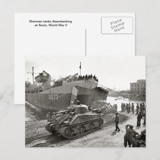 Shermantanks van de Tweede Wereldoorlog die in Anz Briefkaart (Voorkant / Achterkant)