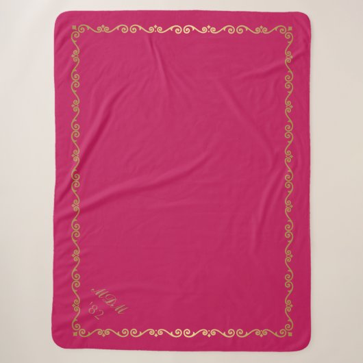Sherpa Blanket-Hot Pink Aangepaste Monogrammen Deken (Voorkant)