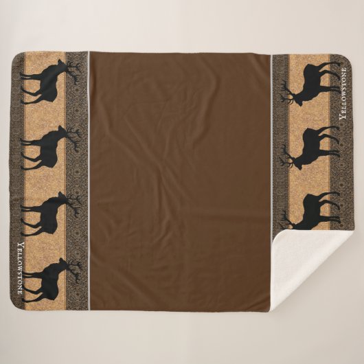 Sherpa Blanket-Large-Brown Yellowstone Elk Sherpa Deken (Voorkant (horizontaal))