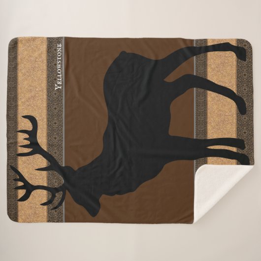 Sherpa Blanket-Large-Brown Yellowstone Elk Sherpa Deken (Voorkant (horizontaal))