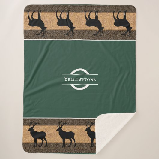 Sherpa Blanket-Large-Hunter Green Yellowstone Elk Sherpa Deken (Voorkant)