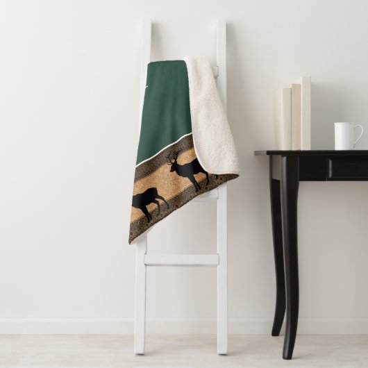 Sherpa Blanket-Large-Hunter Green Yellowstone Elk Sherpa Deken (In situ)