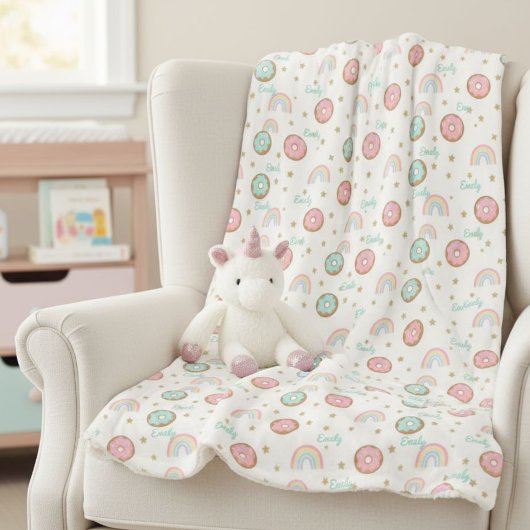 Sherpa Blanket Personalized Donut Rainbow Pattern Deken