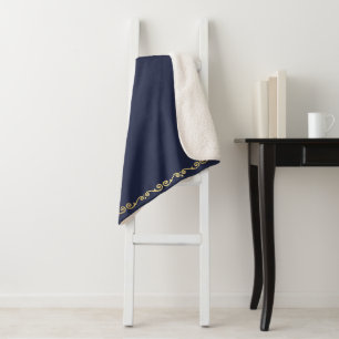 Sherpa Blanket-Princess Blue & Gold Scroll Print Deken