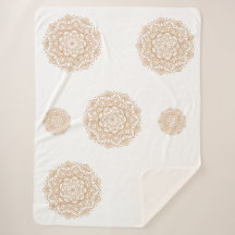 Sherpa Blanket with Mandala Patterns in Soft Brown