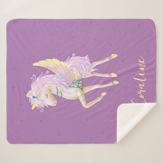 Sherpa Deken met een leuke eenhoorn illustratie. (Voorkant (horizontaal))