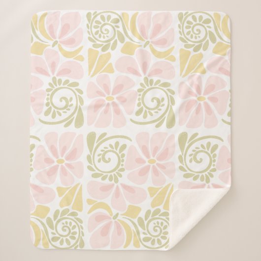 Sherpa Deken met een modern bloemontwerp. (Voorkant)
