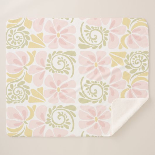 Sherpa Deken met een modern bloemontwerp. (Voorkant (horizontaal))