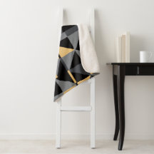 Sherpa-deken met zwarte, grijze en gouden geometri