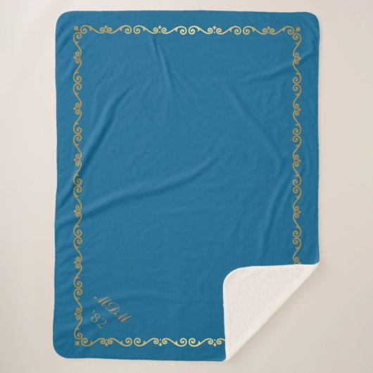 Sherpa Deken-Peacock Blue Custom Monogrammen Deken (Voorkant)