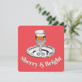 Sherry & Bright Drink Glass Humoristische woordspe Feestdagenkaart (Staand voorkant)