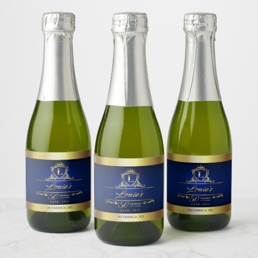 Sherryl's 50ste verjaardag marine goudmini sparkling wijnetiket (Flessen)