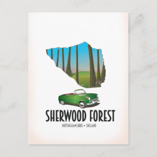 Sherwood Forest Nottinghamshire-kaart Briefkaart
