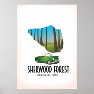 Sherwood Forest Nottinghamshire-kaart Poster