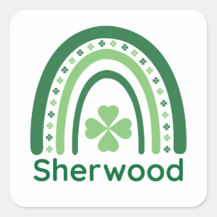 Sherwood Name Clover Boho Rainbow Vierkante Sticker