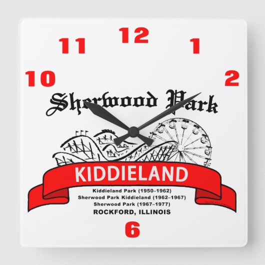 Sherwood Park Kiddieland, Rockford, IL. Amusement Vierkante Klok (Voorkant)