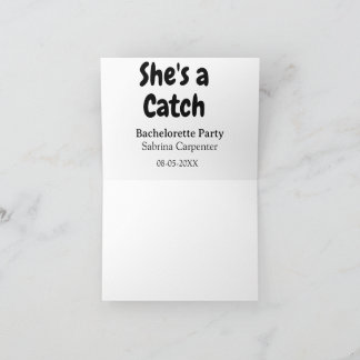 She's a catch bachelorette party name date simple  bedankkaart