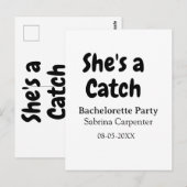 She's a catch bachelorette party name date simple  briefkaart (Voorkant / Achterkant)
