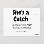 She's a catch bachelorette party name date simple  briefkaart (Achterkant)