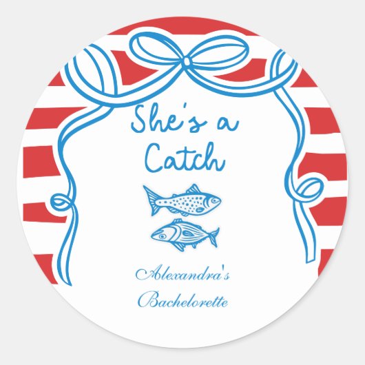 She's A Catch Bachelorette Ronde Sticker (Voorkant)