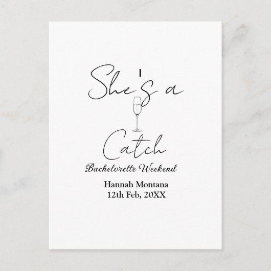 She's a catch champagne bottle bachelorette weeken briefkaart (Voorkant)