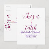 She's a catch champagne bottle bachelorette weeken briefkaart (Voorkant / Achterkant)