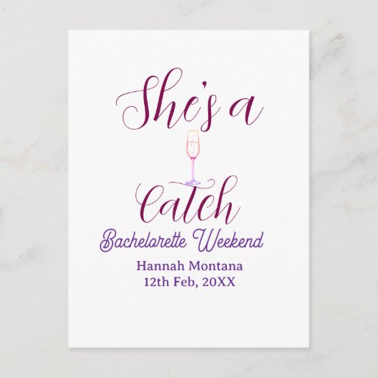 She's a catch champagne bottle bachelorette weeken briefkaart (Voorkant)