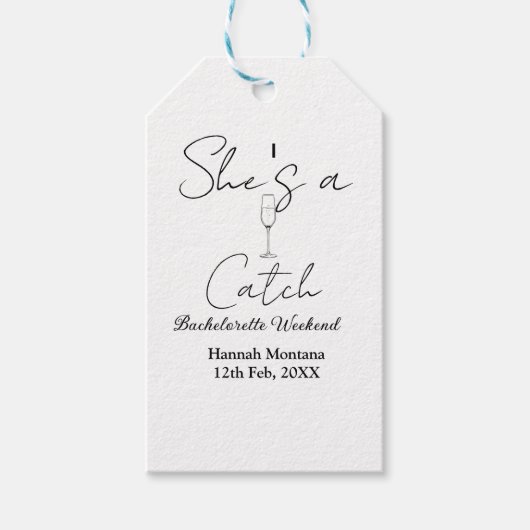 She's a catch champagne bottle bachelorette weeken cadeaulabel (Voorkant)