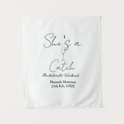 She's a catch champagne bottle bachelorette weeken wandkleed (Voorkant)