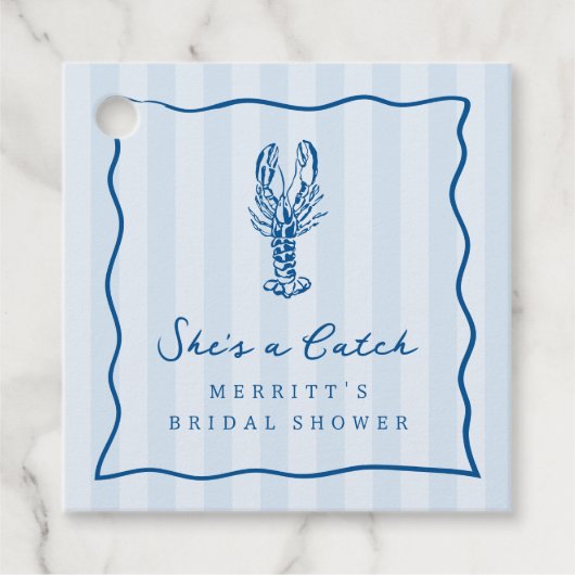 She's a Catch | Kustkrab Bruidsfeest Bedankjes Labels (Voorkant)