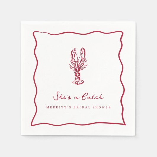 She's a Catch | Kustkreeft Bruidsborrel Servet (Voorkant)