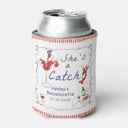 She's A Catch Lobster Bachelorette Can Cooler (Blikje Voorkant)