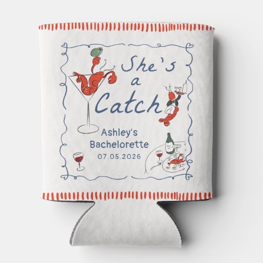 She's A Catch Lobster Bachelorette Can Cooler (Achterkant)
