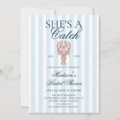 She's a catch Lobster Blue Striped Bridal Shower Kaart (Voorkant)