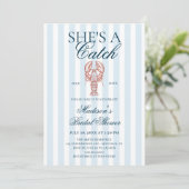 She's a catch Lobster Blue Striped Bridal Shower Kaart (Staand voorkant)