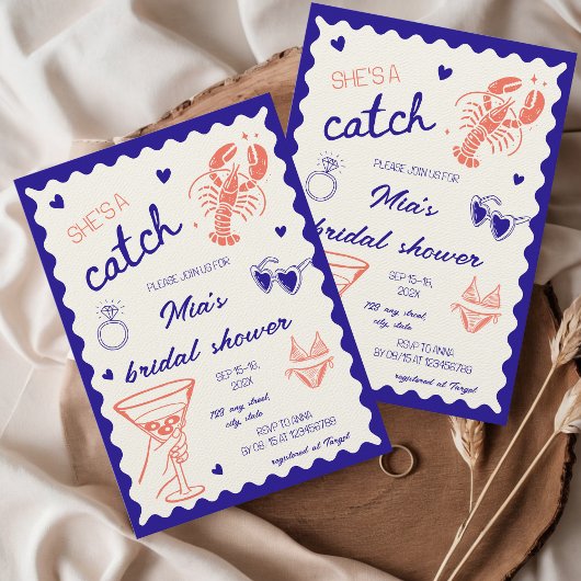 She's a catch Lobster Hand Drawn Bridal Shower Kaart