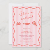 She's A Catch Lobster Pink Orange Bachelorette Kaart (Voorkant)