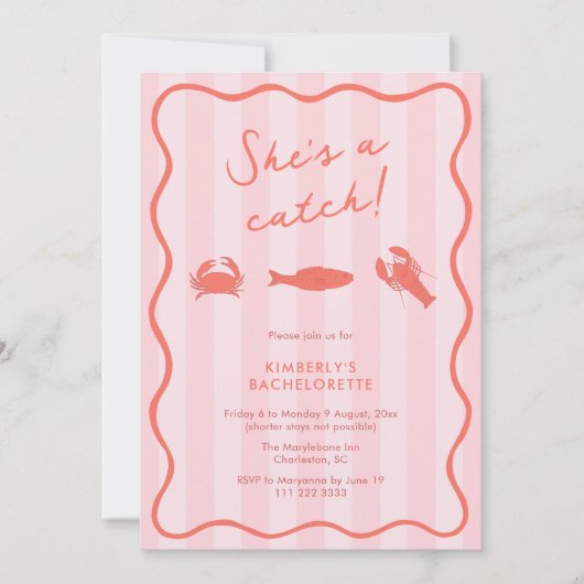 She's A Catch Lobster Pink Orange Bachelorette Kaart (Voorkant)