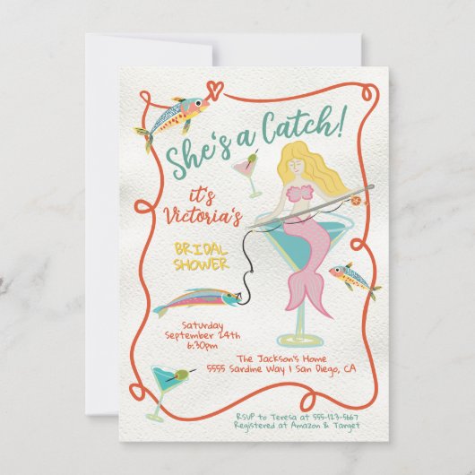 She's a catch Mermaid Bridal Sardine Bridal Shower Kaart (Voorkant)